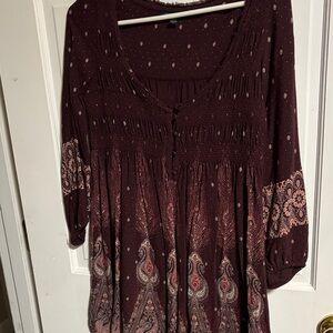 American Eagle Outfitters Burgundy Paisley Boho Tunic